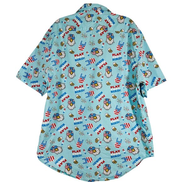 Staghorn Mens Patriotic Play Free Bird Button Up Shirt Size L July 4th America - Picture 2 of 13